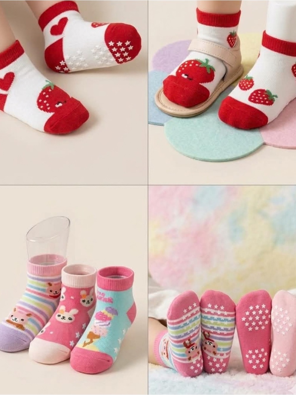 12 Pairs Socks Girls Non Slip Grip New Size Fits 12m - 3T